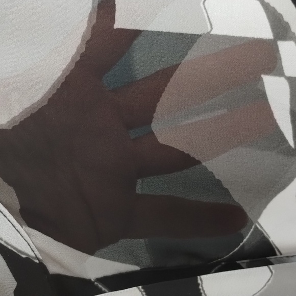 Liz Baker blouse top button down sheer geometric black gray grey  size medium - Picture 4 of 8